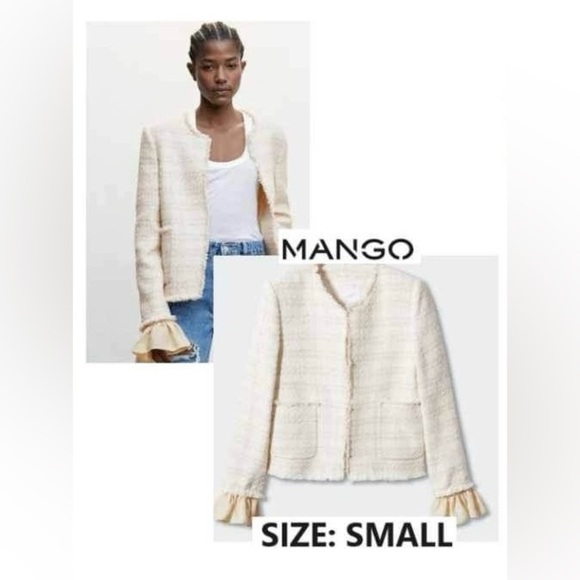 Mango, Tweed jacket with ruffled cuffs - Ecru. Size: S (US). NWT. - Picture 1 of 12